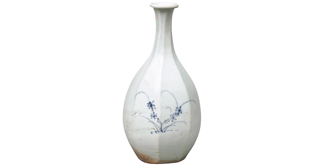 BEVELED BOTTLE, blue-and-white
